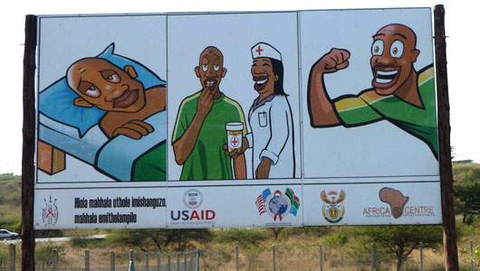 Valla publicitaria, imagen extraída de la presentación que Till Bärnighausen, del Centro Africano de Salud y Estudios Poblacionales, realizó en la CROI 2014.